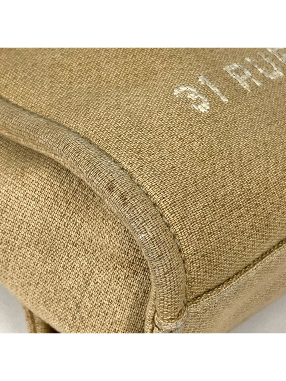 Chanel Deauville Chain Tote CC Logo PM Canvas Beige